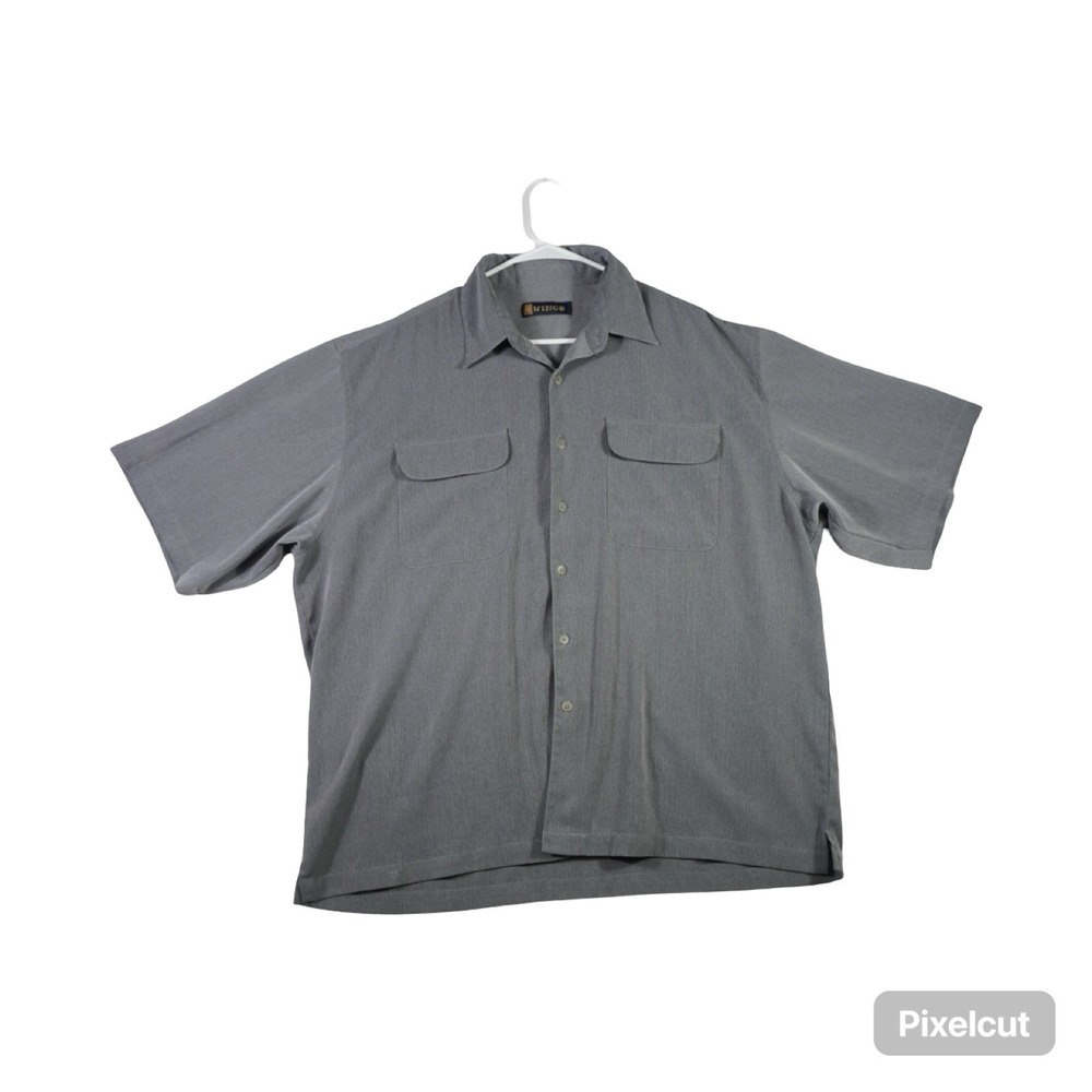 Vintage Wingo Shirt Mens Gray Short Sleeve Retro Casual Everyday Wear Button Up